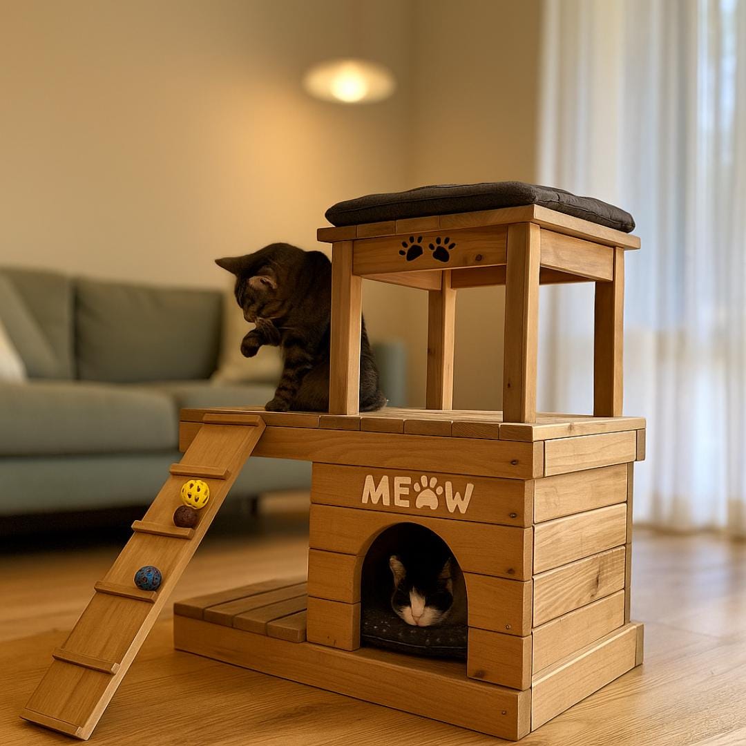 DIY Cat House & Play Tower Woodworking Plan: Multi-Level Cat Condo (PDF Download)