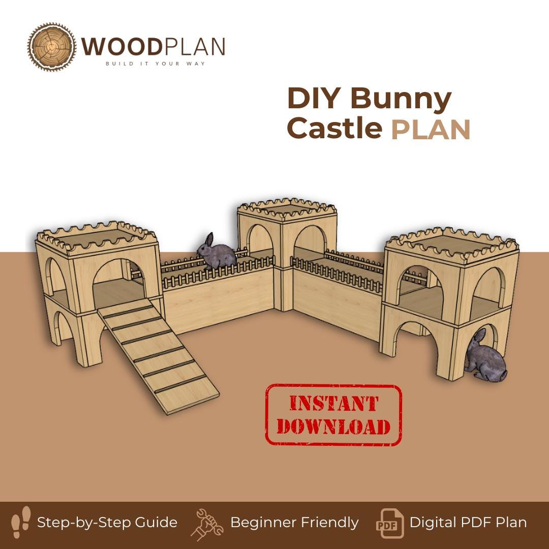 DIY Rabbit Castle Playground – Modular 3-Tower Bunny Playhouse with Ramps & Bridges | Digital Woodworking Plan