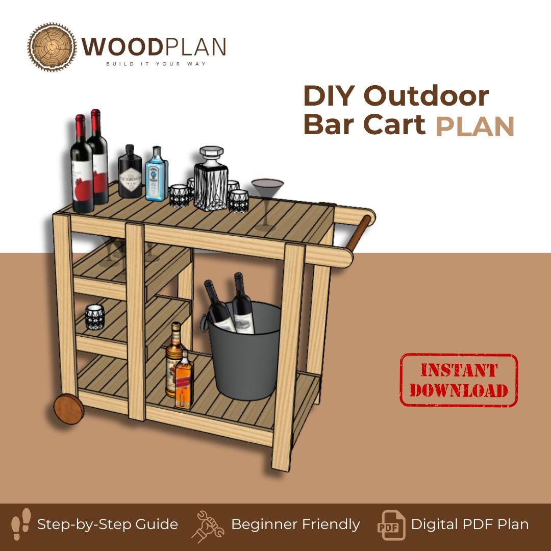DIY Outdoor Bar Cart Woodworking Plan: Mobile Drink Station PDF