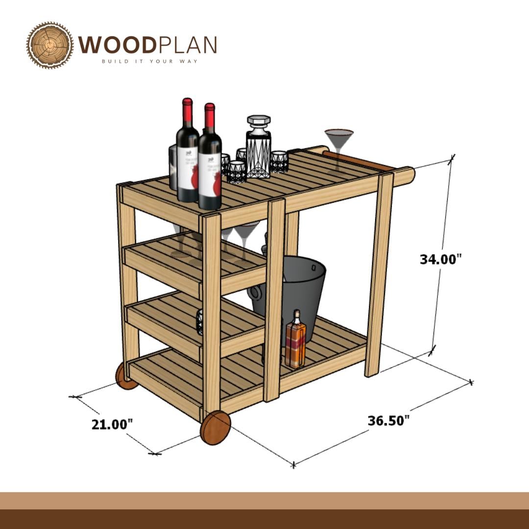 DIY Outdoor Bar Cart Woodworking Plan: Mobile Drink Station PDF