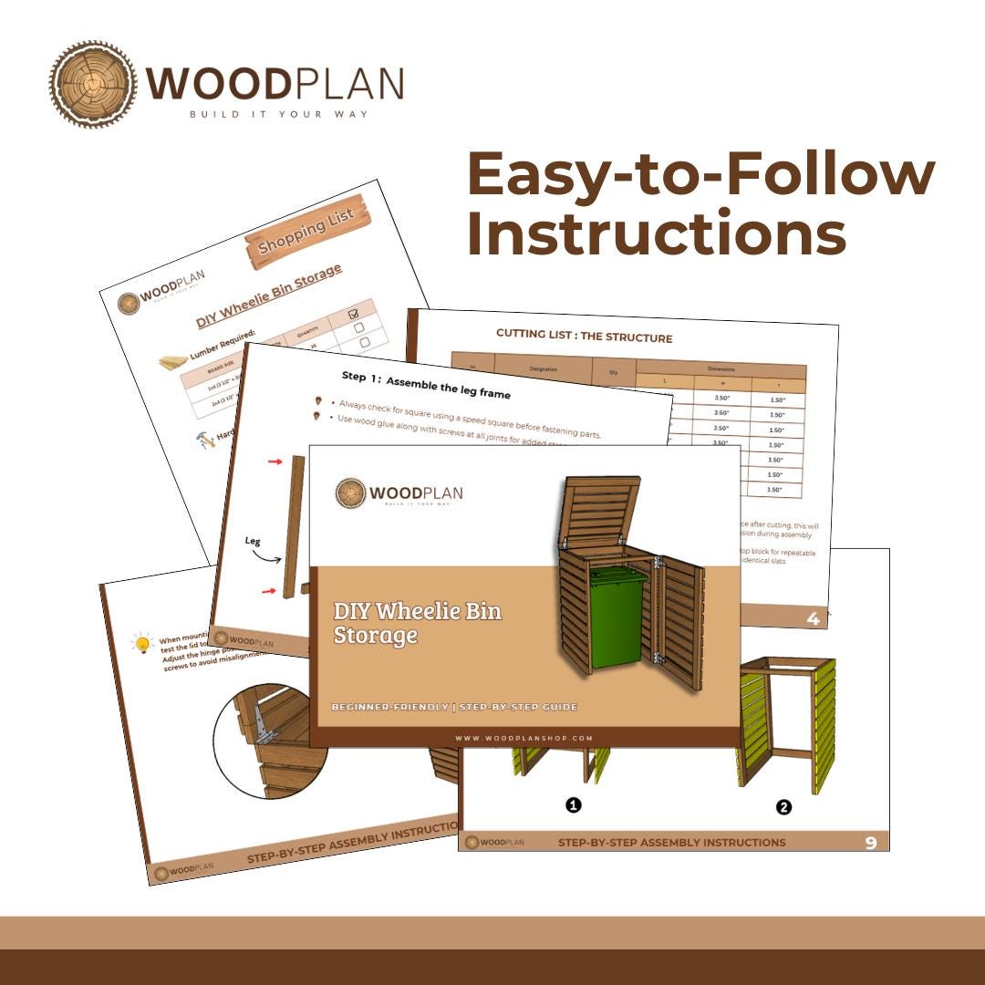 DIY Wheelie Bin Storage Shed Woodworking Plan– Outdoor Trash Can Enclosure Plan