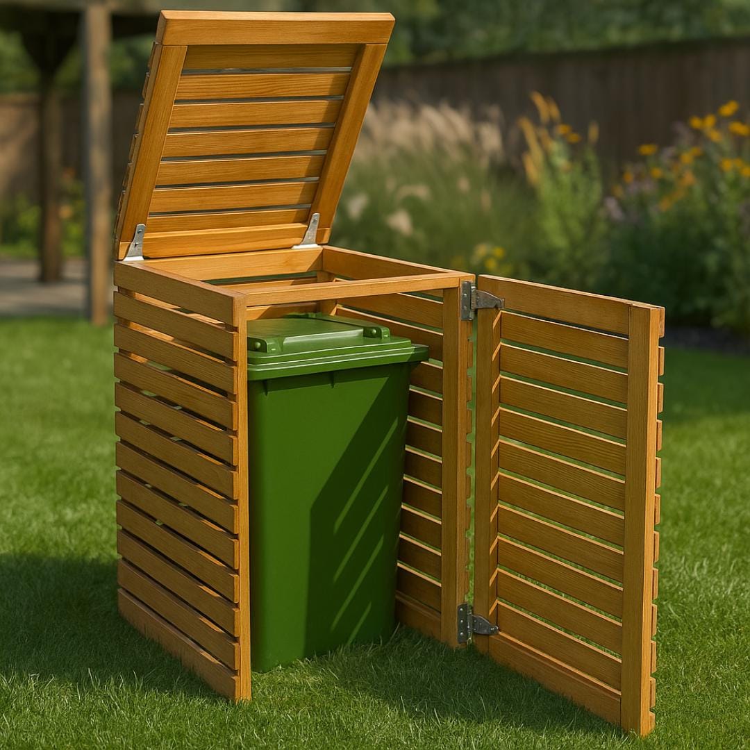 DIY Wheelie Bin Storage Shed Woodworking Plan– Outdoor Trash Can Enclosure Plan