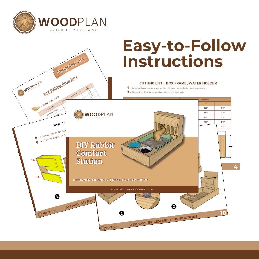 Rabbit Hutch Woodworking Plan: Litter Box, Hay Feeder & Bowls (Digital Download)