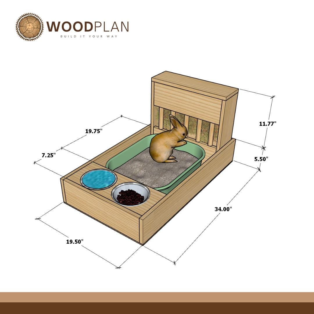 Rabbit Hutch Woodworking Plan: Litter Box, Hay Feeder & Bowls (Digital Download)