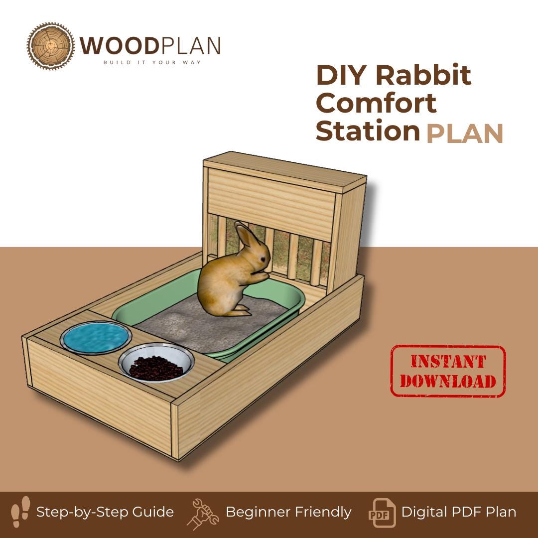Rabbit Hutch Woodworking Plan: Litter Box, Hay Feeder & Bowls (Digital Download)
