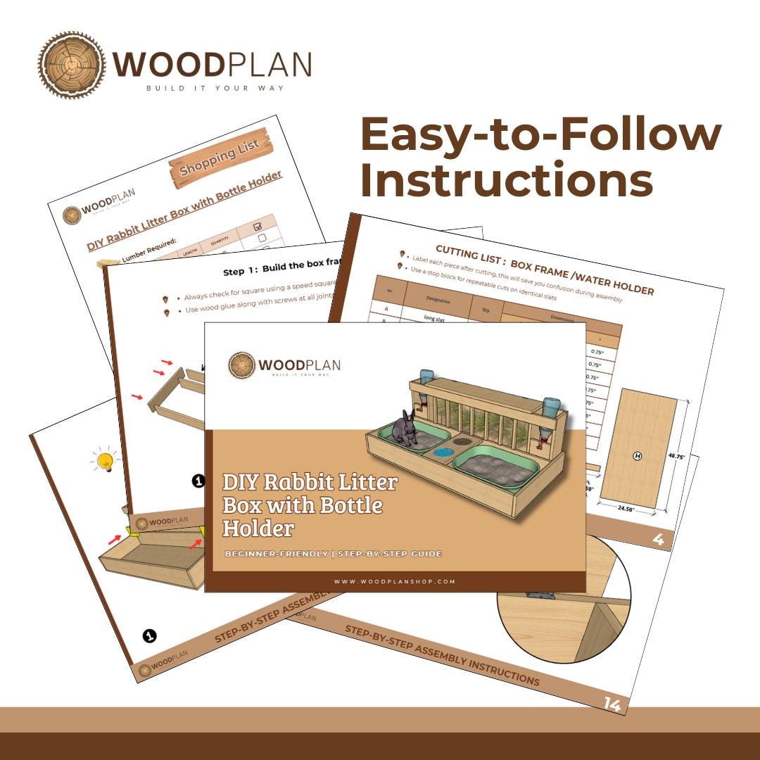 DIY Rabbit Litter Box Station with Hay Feeder (PDF Plan Download)