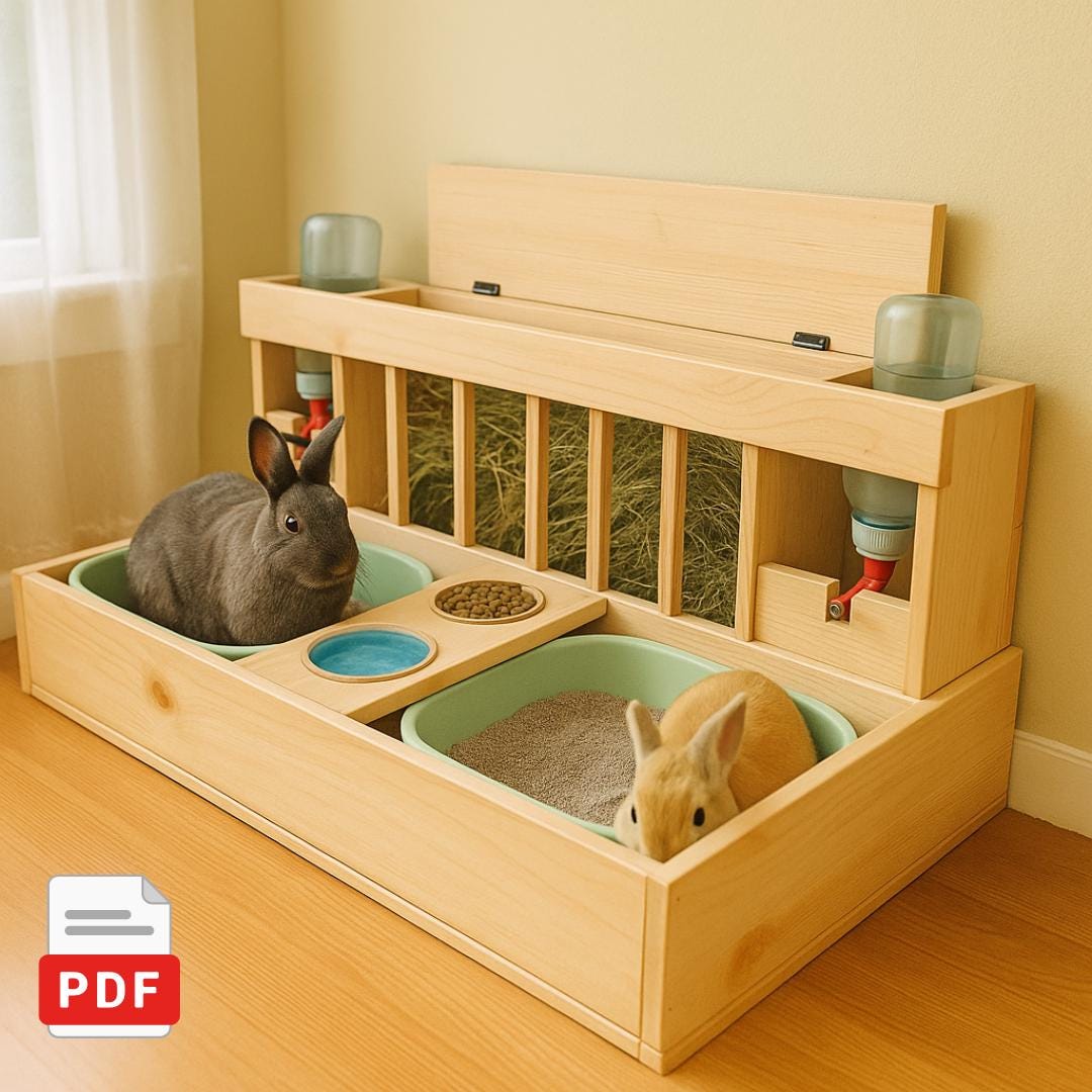 DIY Rabbit Litter Box Station with Hay Feeder (PDF Plan Download)
