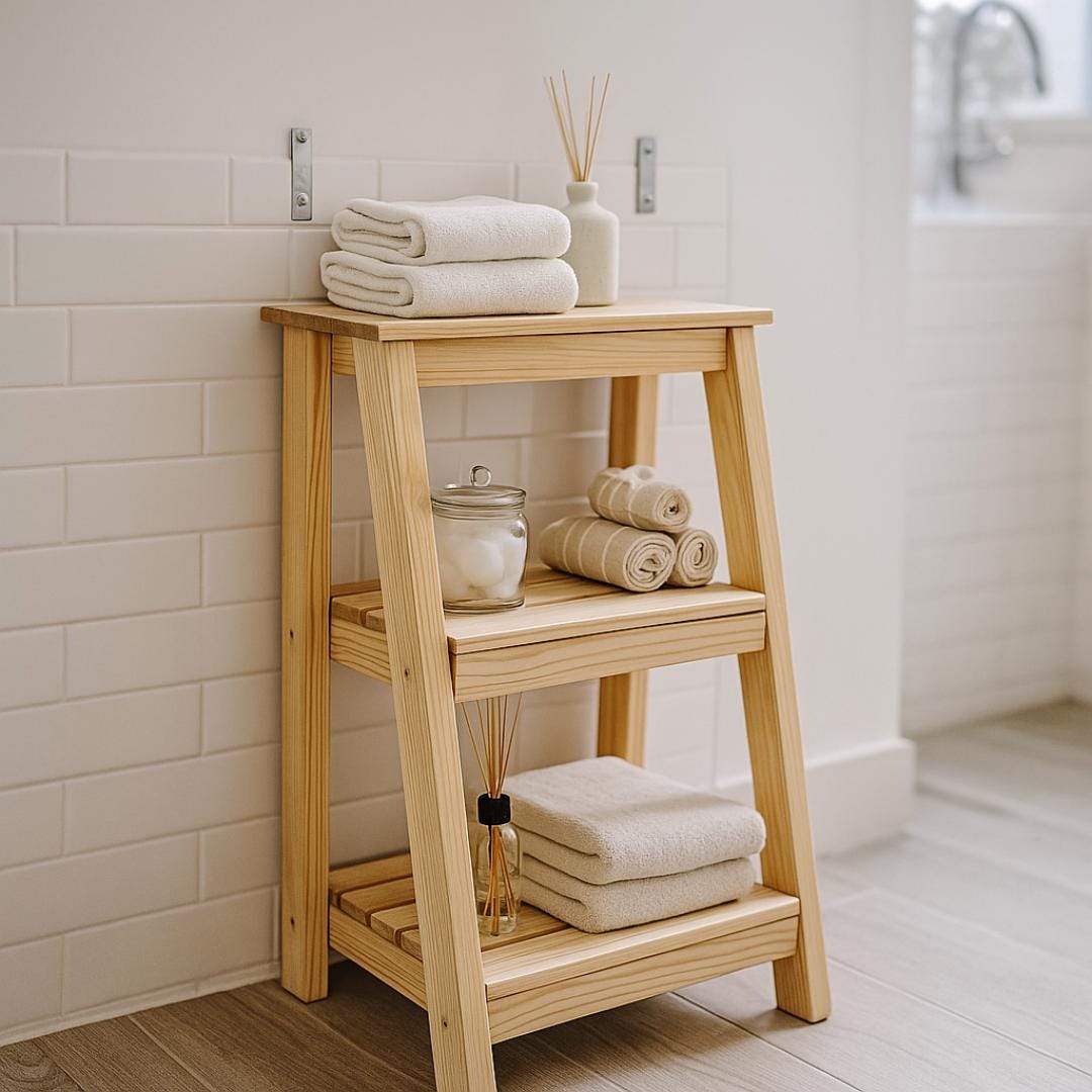 DIY 3-Tier Bathroom Organizer Woodworking Plan | Ladder Shelf for Towels & Toiletries | Beginner-Friendly