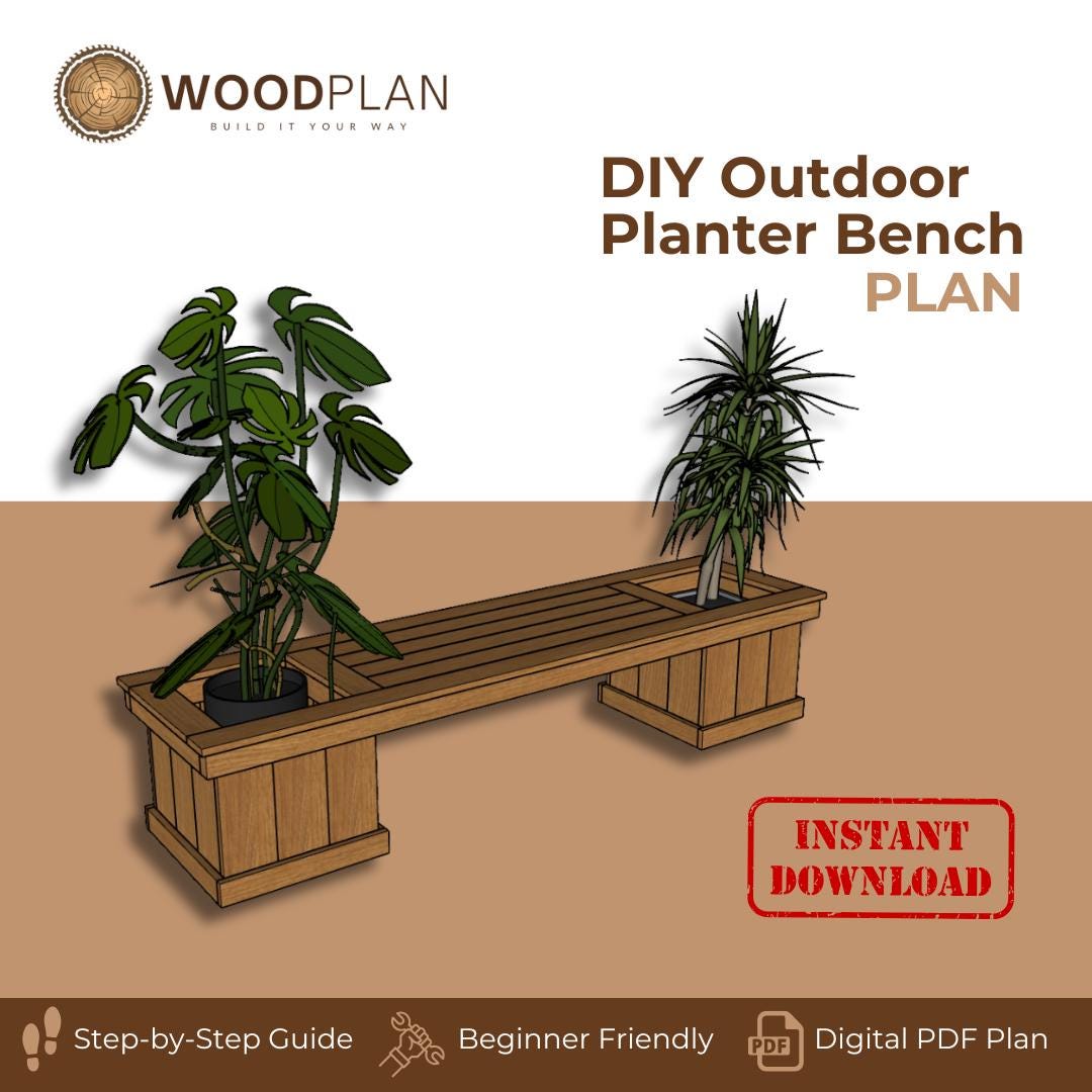 DIY Planter Bench Woodworking Plans: Garden Seat with Double Planters (PDF Download)