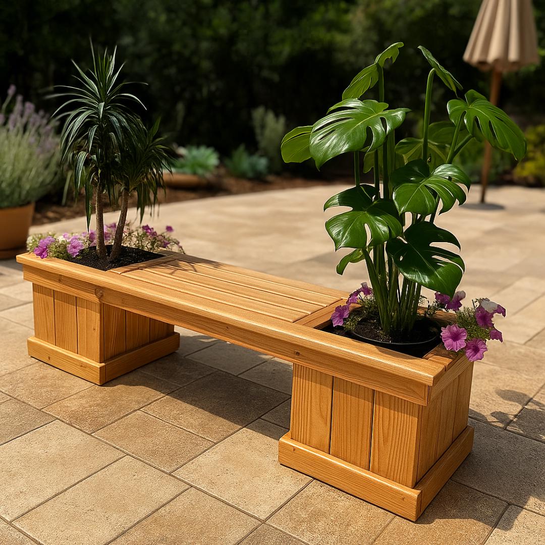 DIY Planter Bench Woodworking Plans: Garden Seat with Double Planters (PDF Download)