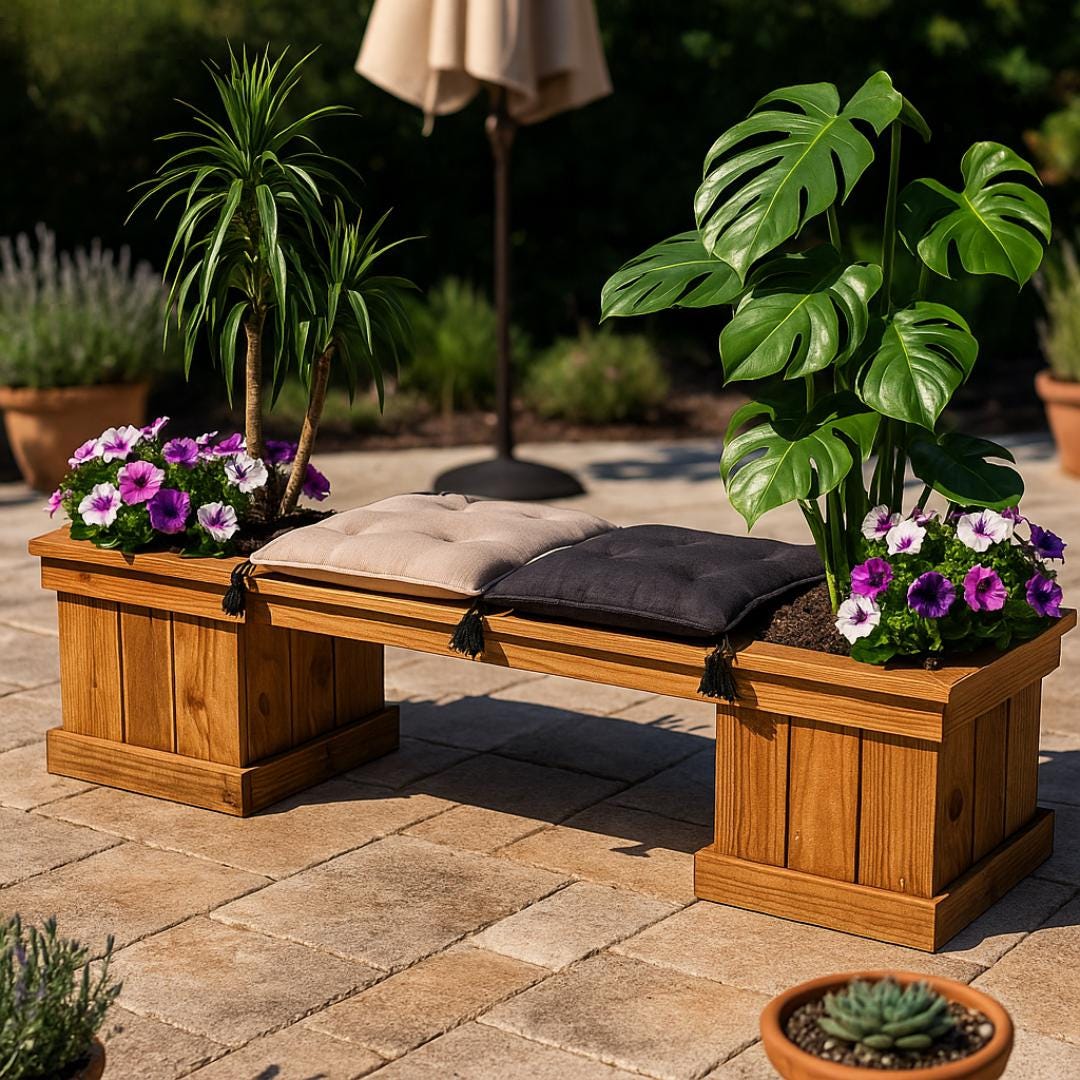 DIY Planter Bench Woodworking Plans: Garden Seat with Double Planters (PDF Download)