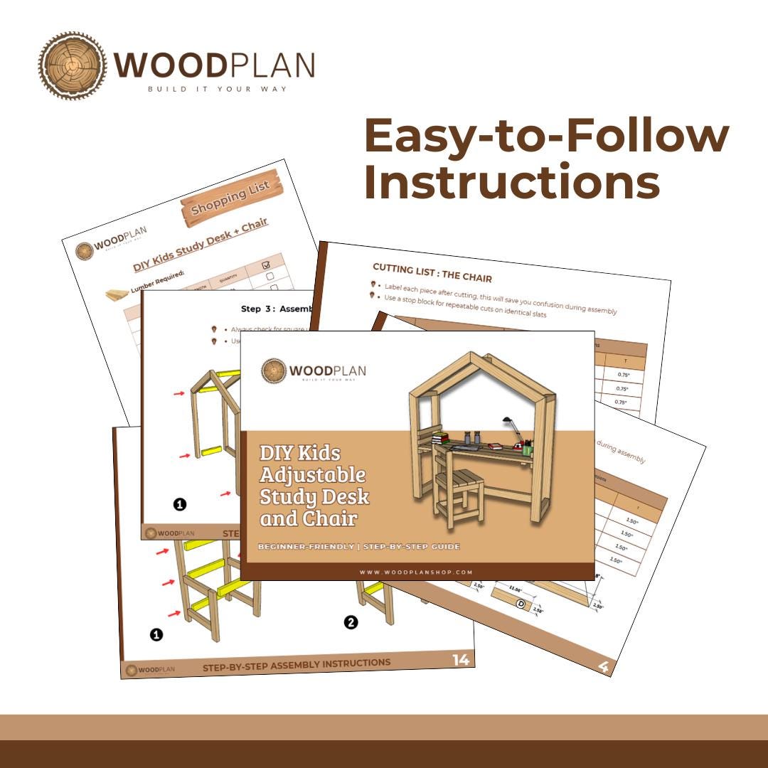 Kids Adjustable Study Desk and Chair Woodworking Plan (PDF Download