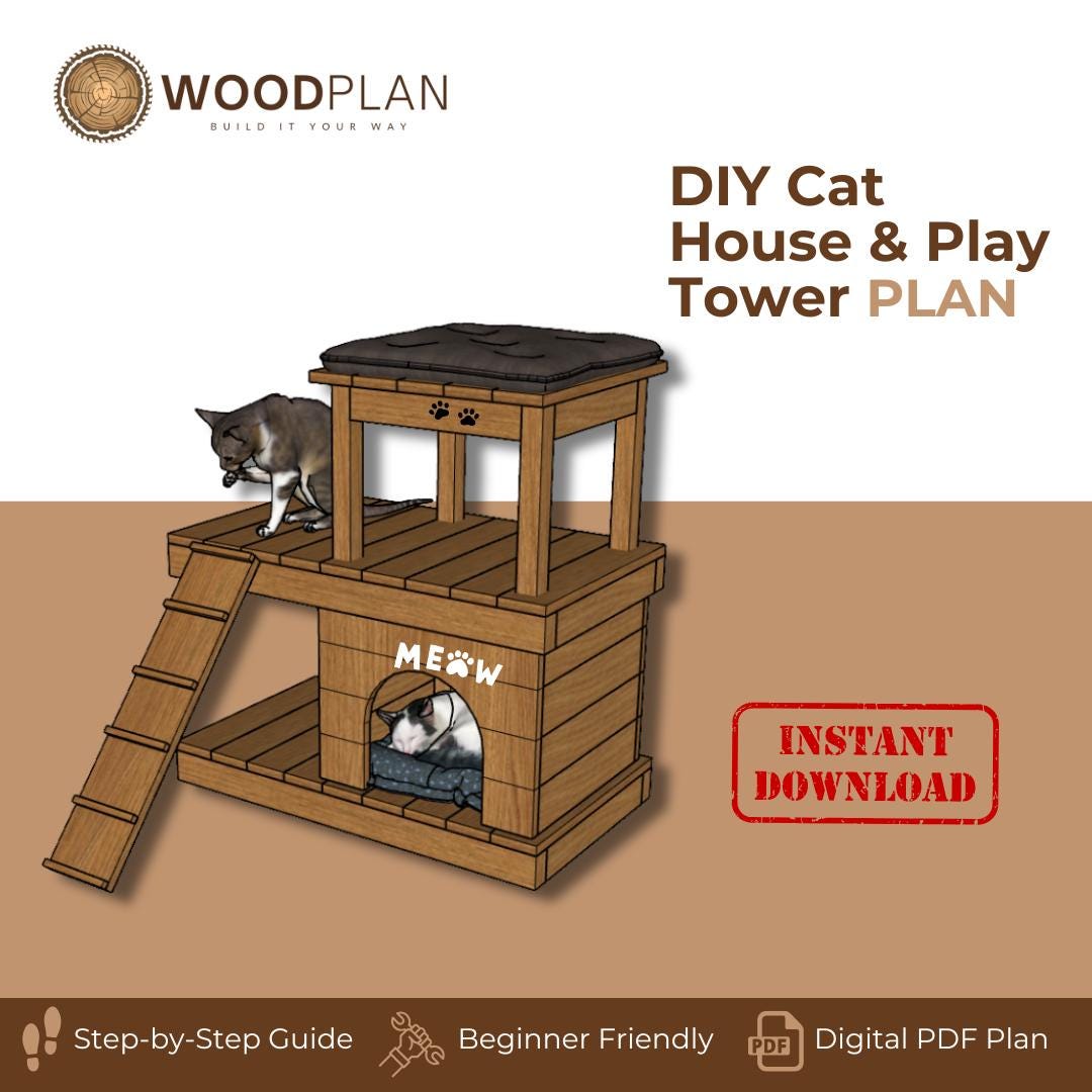 DIY Cat House & Play Tower Woodworking Plan: Multi-Level Cat Condo (PDF Download)