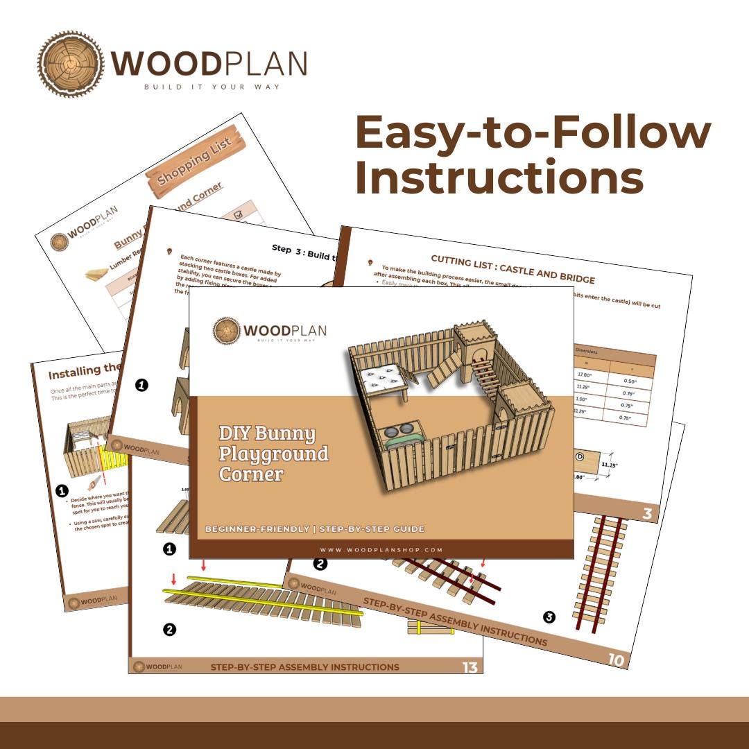 Bunny Playground Corner – DIY Rabbit Castle & Bridge | Indoor Bunny Play Area | Woodworking PDF Plan