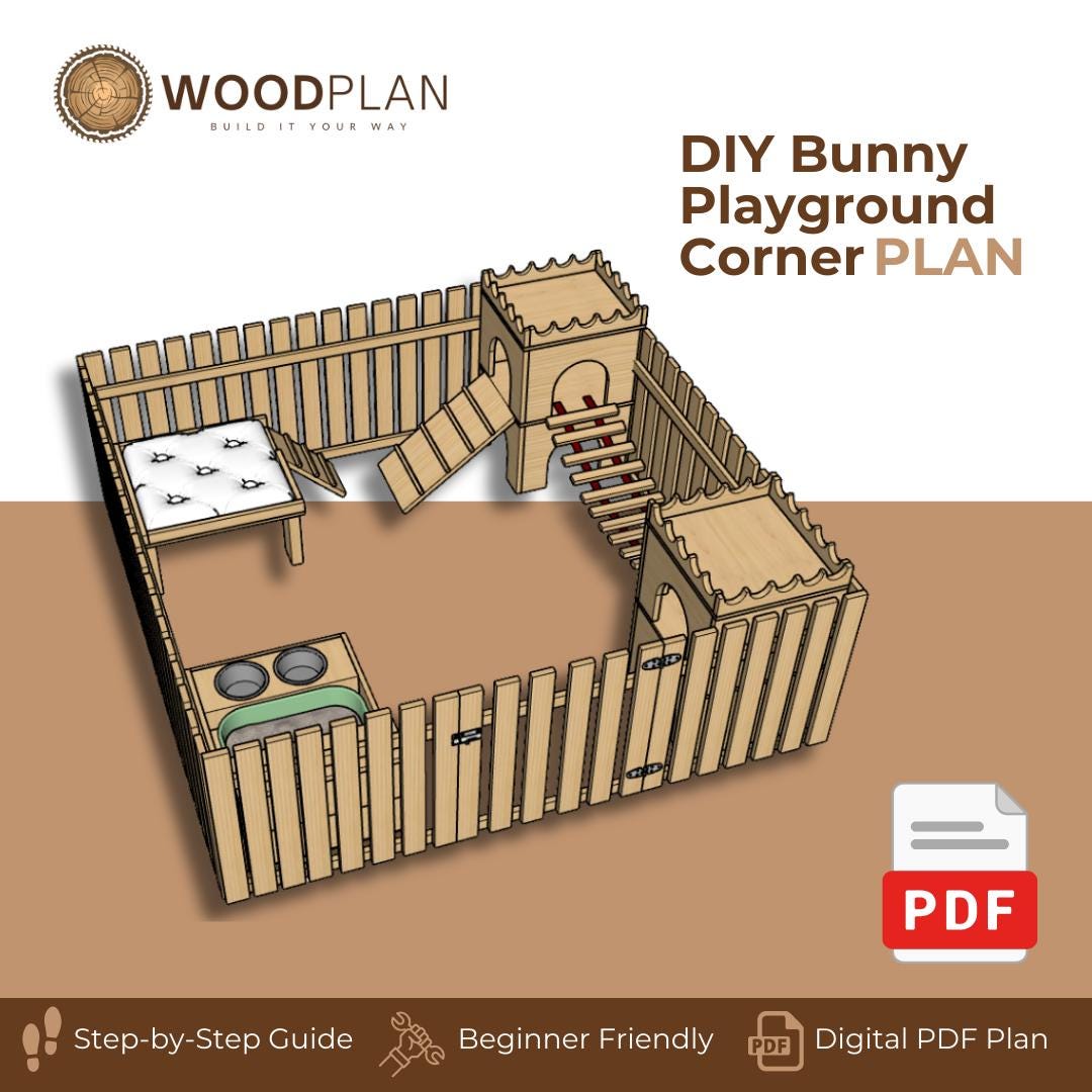 Bunny Playground Corner – DIY Rabbit Castle & Bridge | Indoor Bunny Play Area | Woodworking PDF Plan