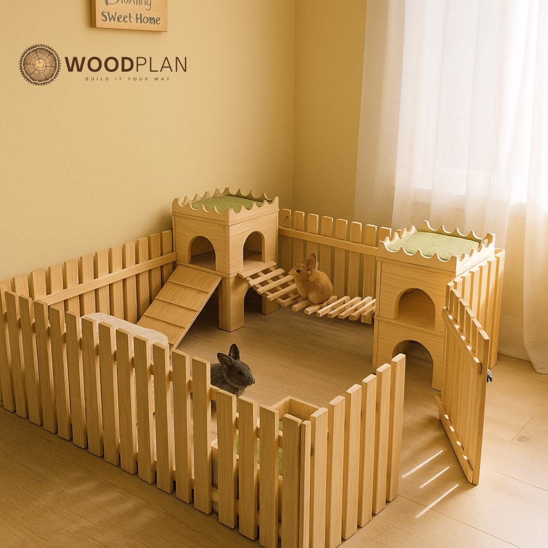Bunny Playground Corner – DIY Rabbit Castle & Bridge | Indoor Bunny Play Area | Woodworking PDF Plan
