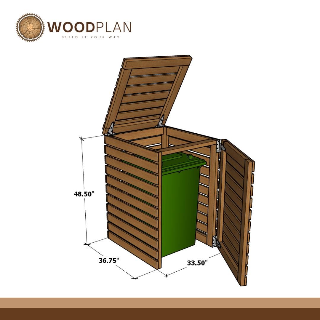 DIY Wheelie Bin Storage Shed Woodworking Plan– Outdoor Trash Can Enclosure Plan