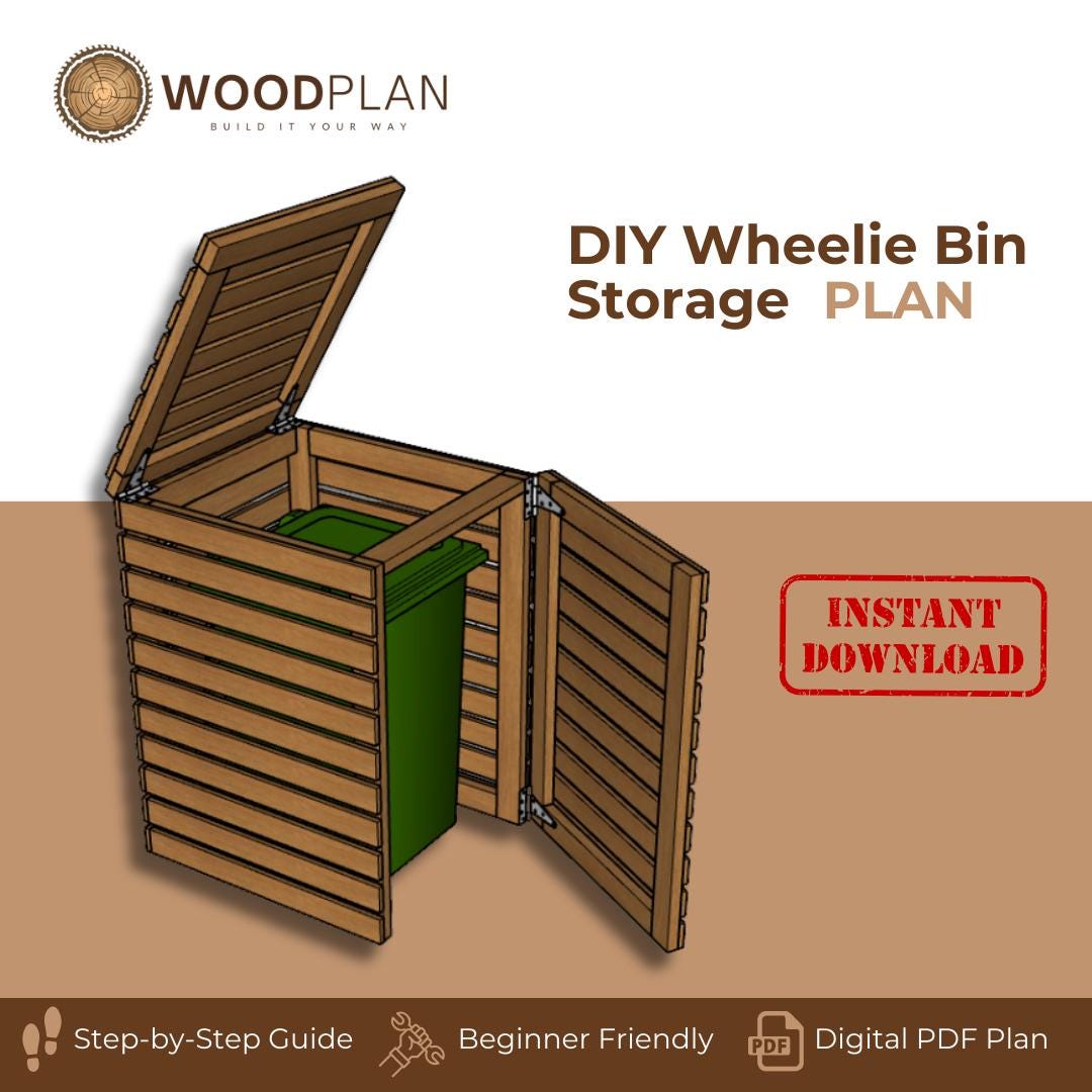 DIY Wheelie Bin Storage Shed Woodworking Plan– Outdoor Trash Can Enclosure Plan