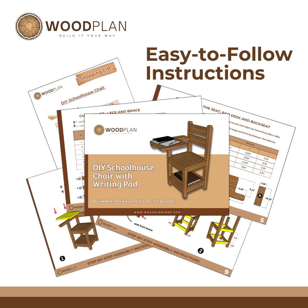 DIY Schoolhouse Chair Plan with Writing Desk (PDF Download)
