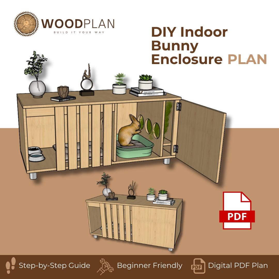 DIY Indoor Bunny Hutch Plan: Furniture-Style Rabbit Cage with Feeder