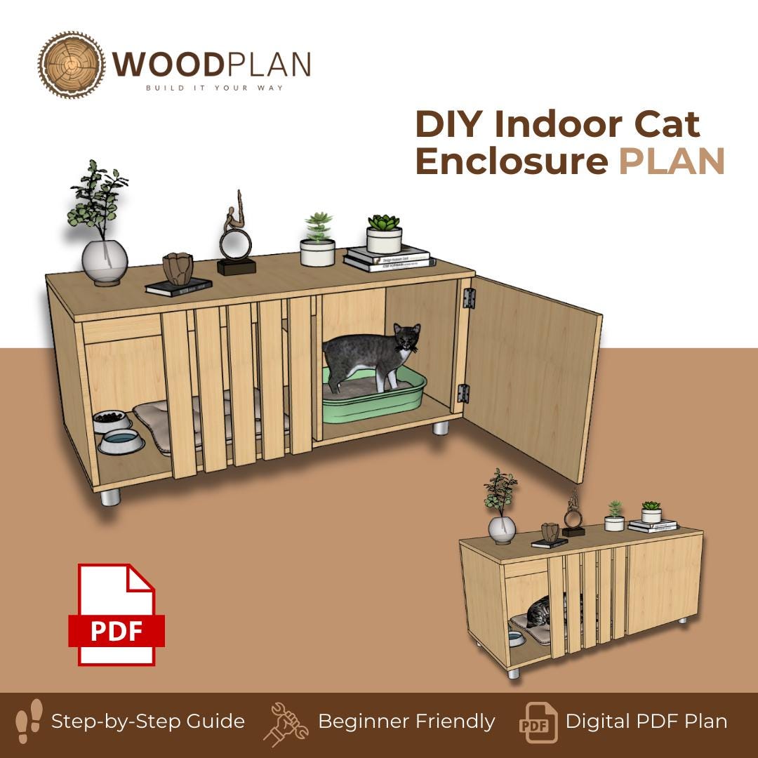 DIY Indoor Cat Enclosure Plan: Litter Box, Rest & Feeding Station (PDF)
