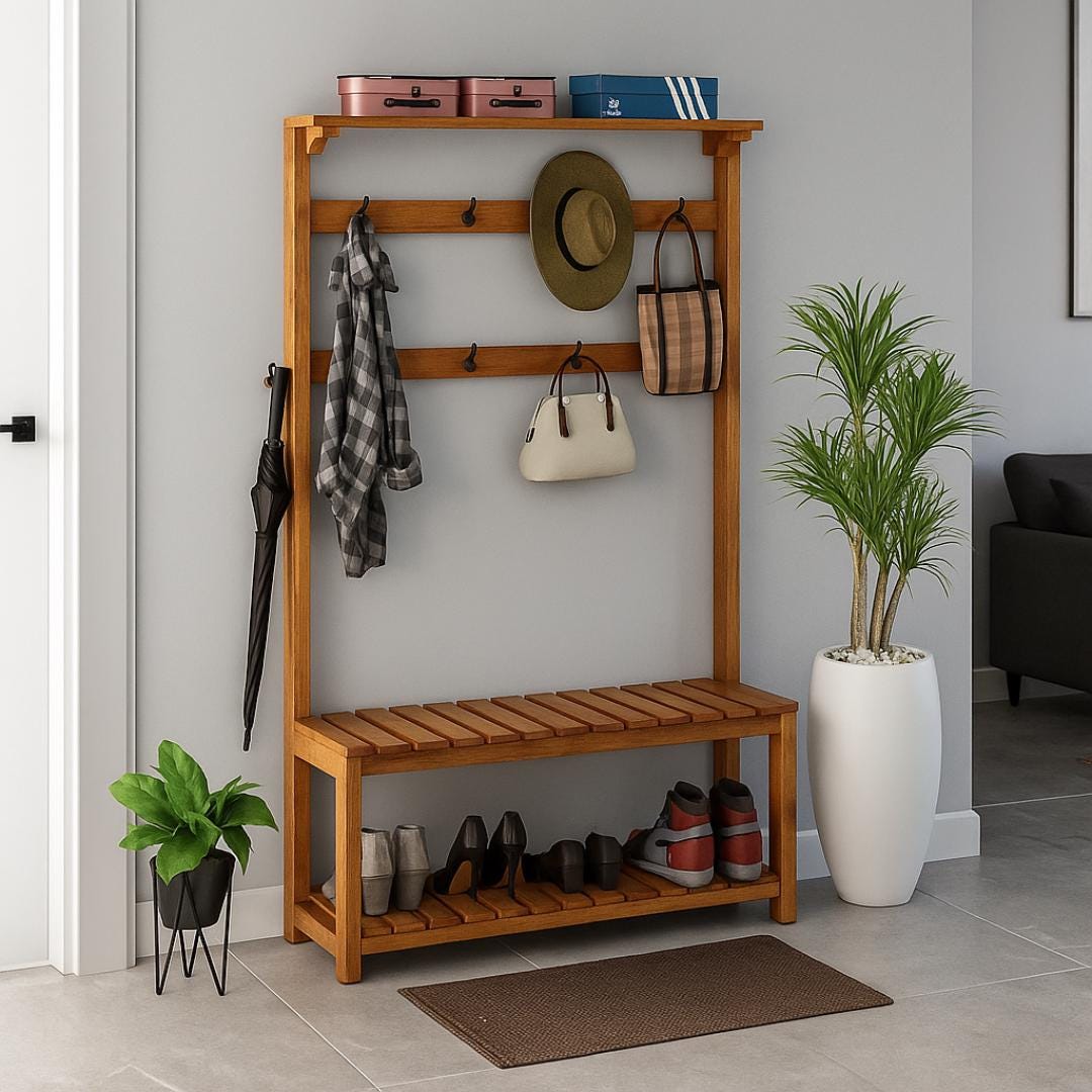 DIY Hall Tree Woodworking Plan: Entryway Organizer with Bench (PDF)