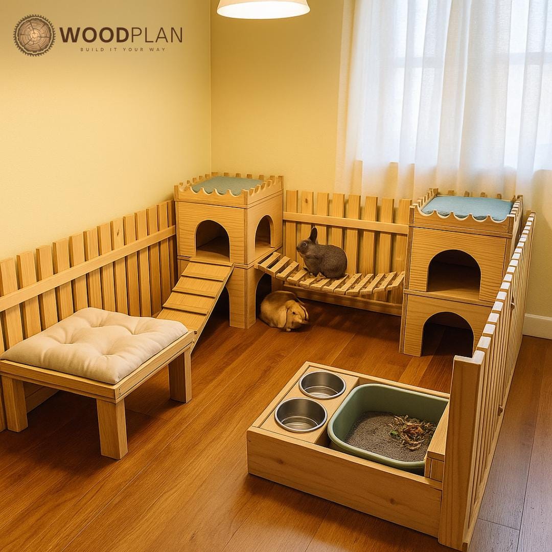 Bunny Playground Corner – DIY Rabbit Castle & Bridge | Indoor Bunny Play Area | Woodworking PDF Plan