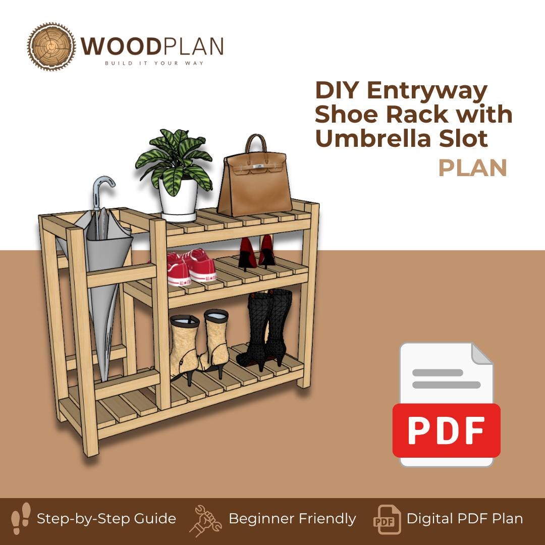 DIY Slim Entryway Shoe Rack with Umbrella Slot | Beginner-Friendly Woodworking Plan | Instant PDF Download