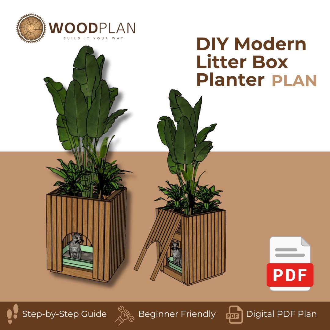 Hidden Cat Litter Box Planter: DIY Woodworking Furniture Plan (Digital PDF)
