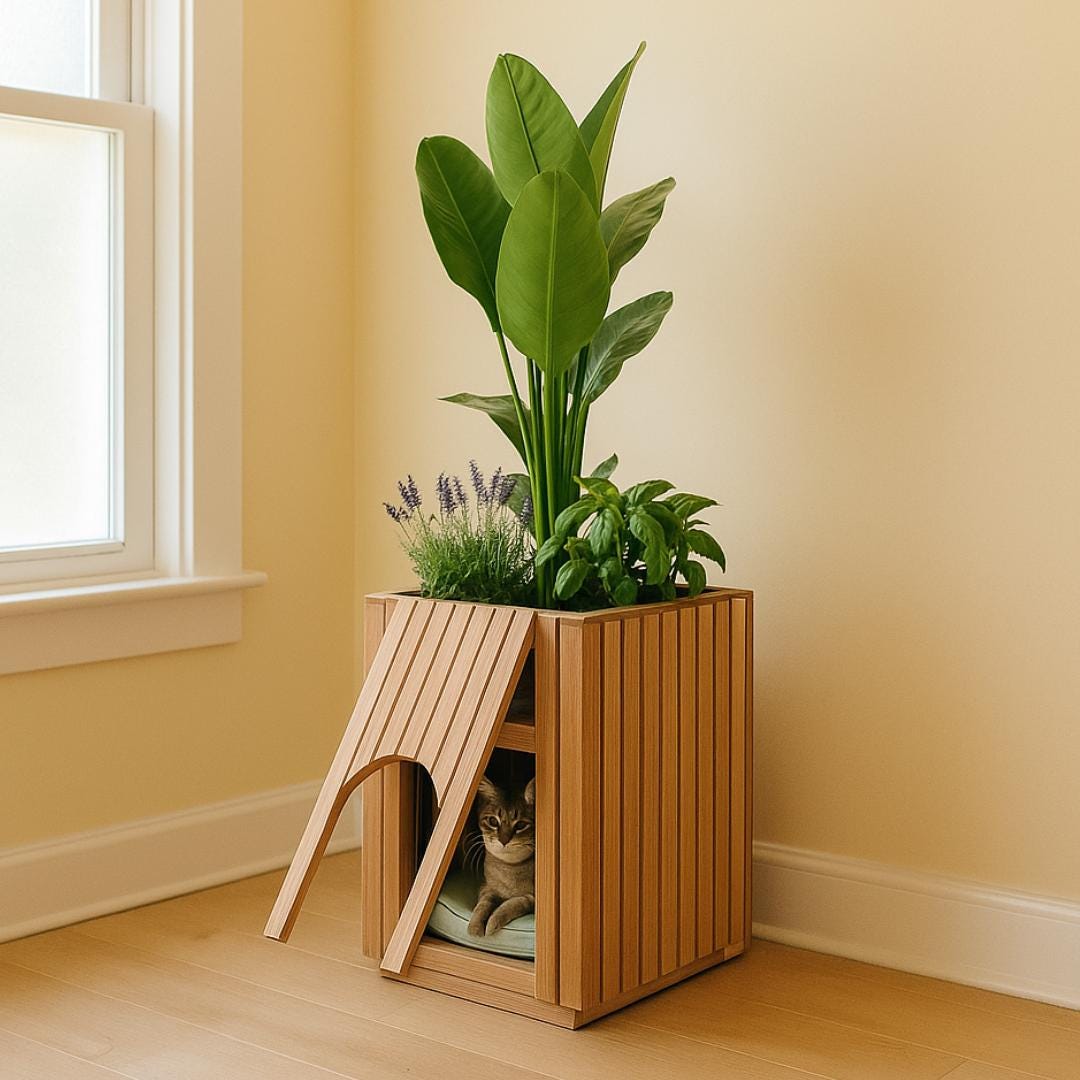 Hidden Cat Litter Box Planter: DIY Woodworking Furniture Plan (Digital PDF)