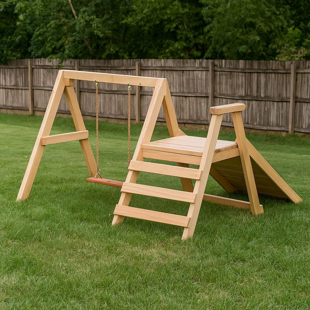 Kids A-Frame Play Set Plan PDF | Swing - Climber - Ramp | Beginner DIY Woodworking | Backyard Playground