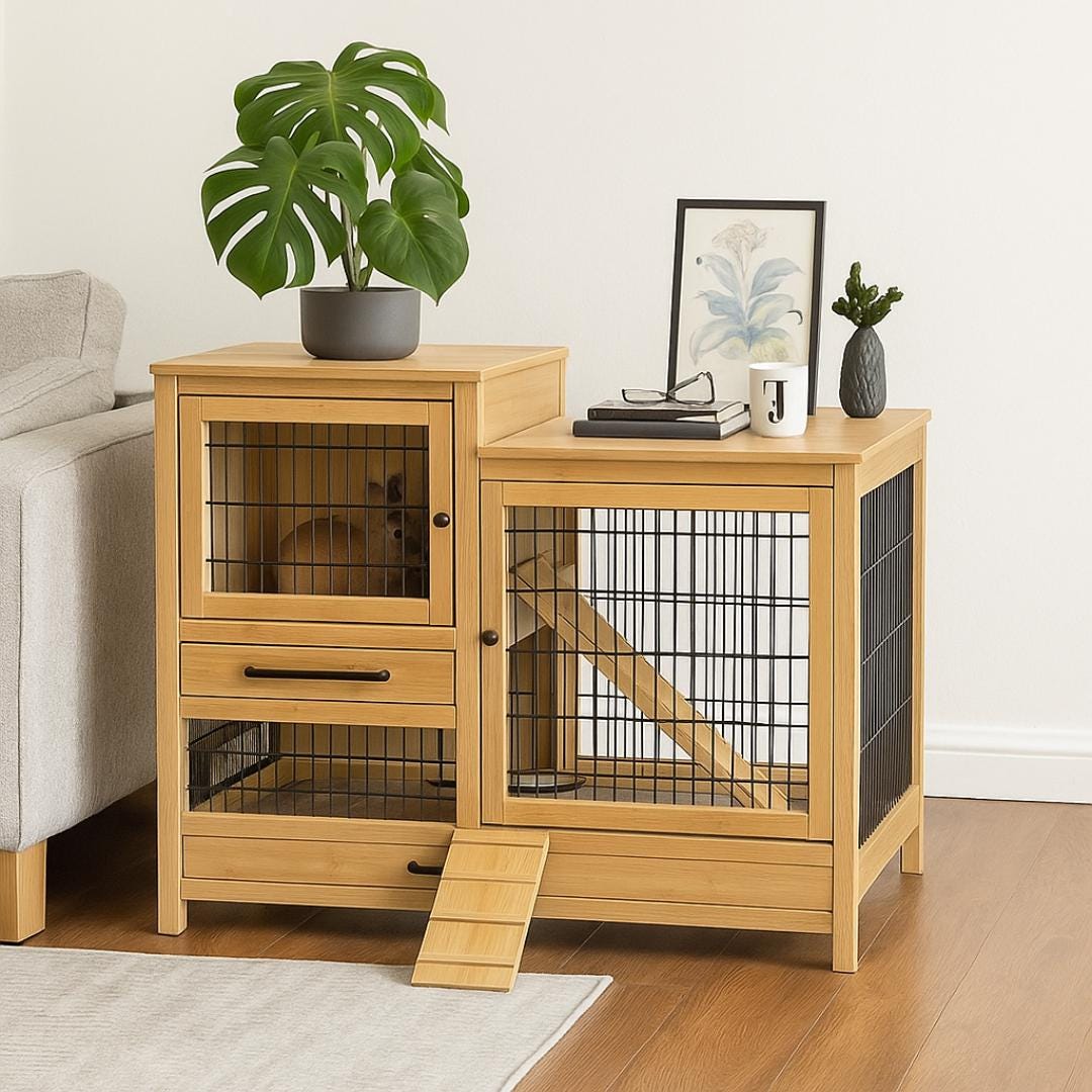 Rabbit Hutch Furniture Plan PDF: Two-Level Indoor Bunny Enclosure (Digital Download)