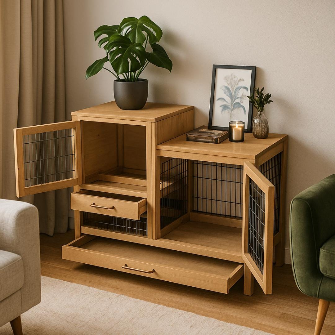 Rabbit Hutch Furniture Plan PDF: Two-Level Indoor Bunny Enclosure (Digital Download)