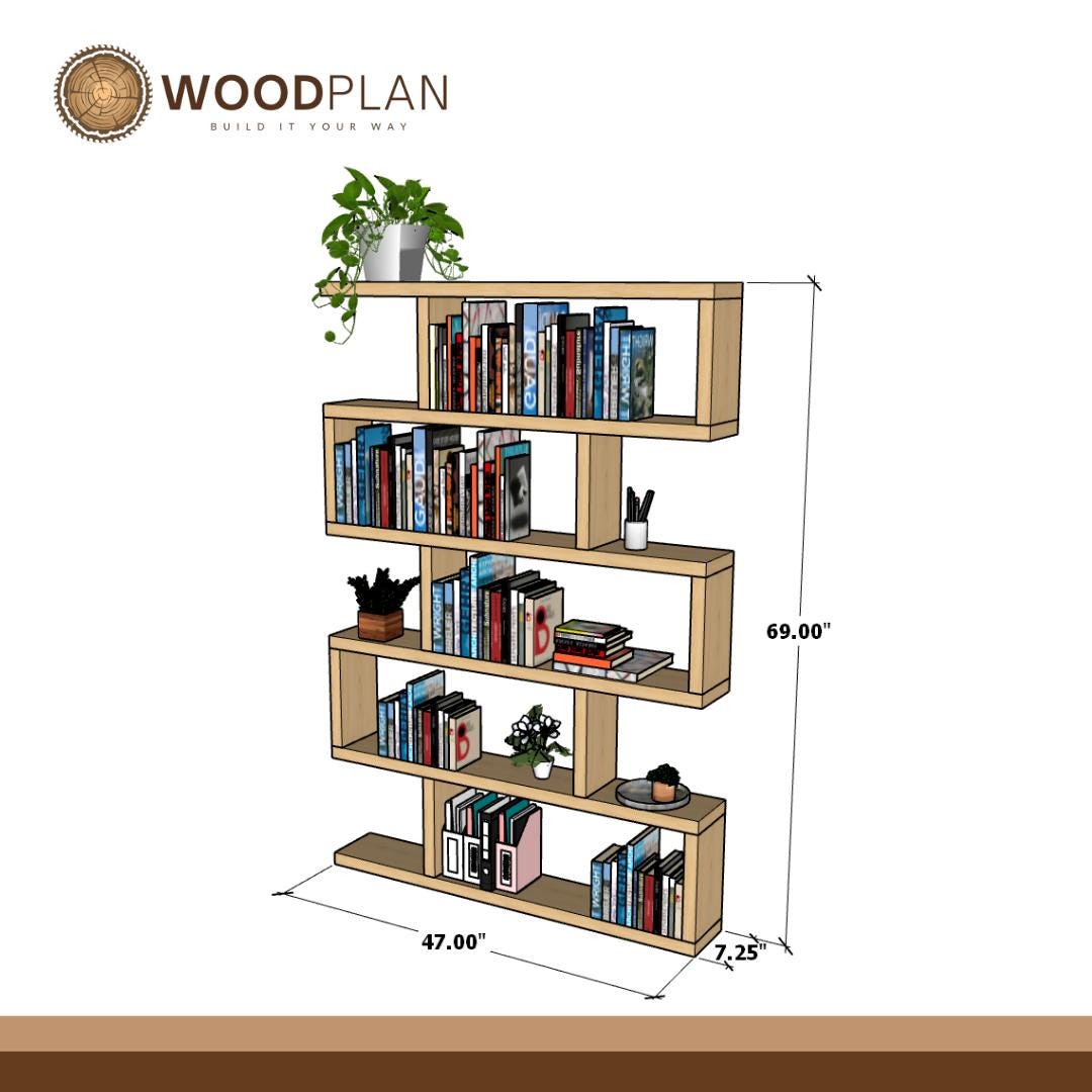 2×8 Stacked Bookcase Plan PDF | Modern Offset Shelves | Beginner DIY Woodworking