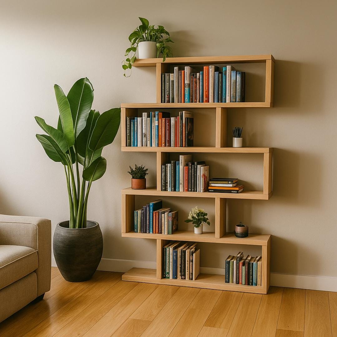 2×8 Stacked Bookcase Plan PDF | Modern Offset Shelves | Beginner DIY Woodworking