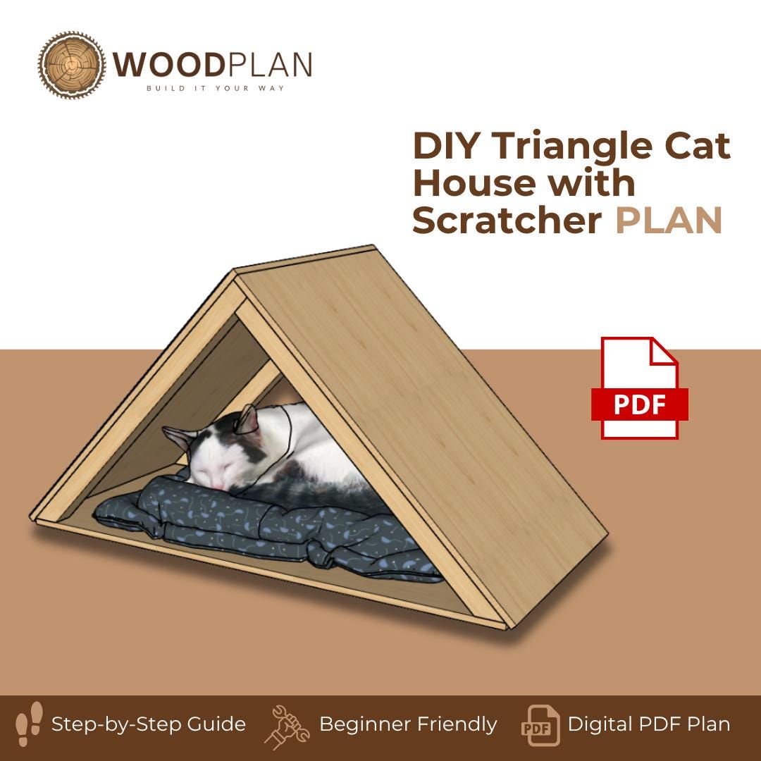 Triangle Cat House Plan PDF | DIY Woodworking with Scratcher