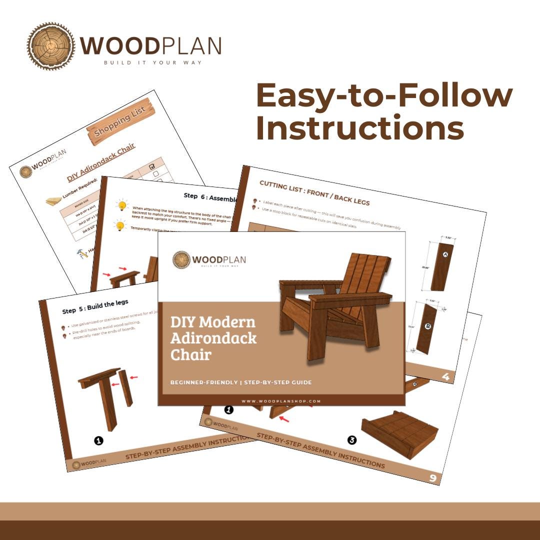 DIY 4-Leg Adirondack Chair Plan | Outdoor Furniture Woodworking | Beginner-Friendly PDF
