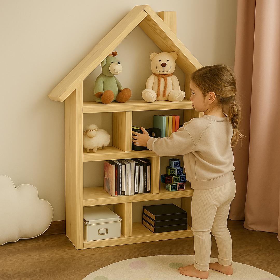 Kids Dollhouse Bookcase Plan PDF | House‑Shaped Shelf for Books and Toys | Beginner DIY