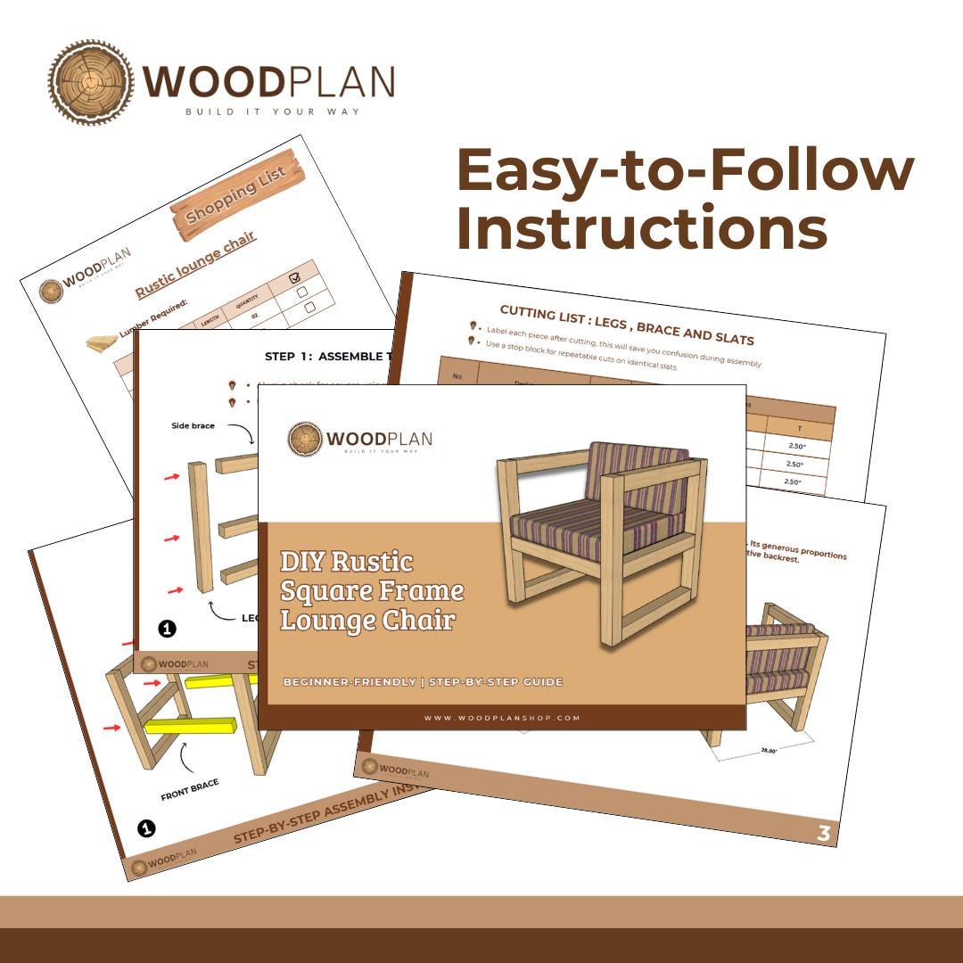 Rustic Lounge Chair – DIY Wooden Square Frame Plan | Modern Armchair | Woodworking PDF