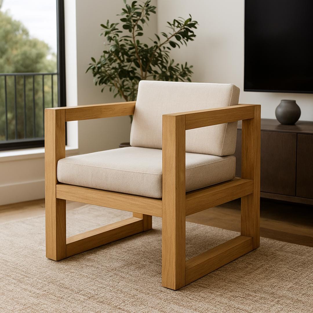 Rustic Lounge Chair – DIY Wooden Square Frame Plan | Modern Armchair | Woodworking PDF