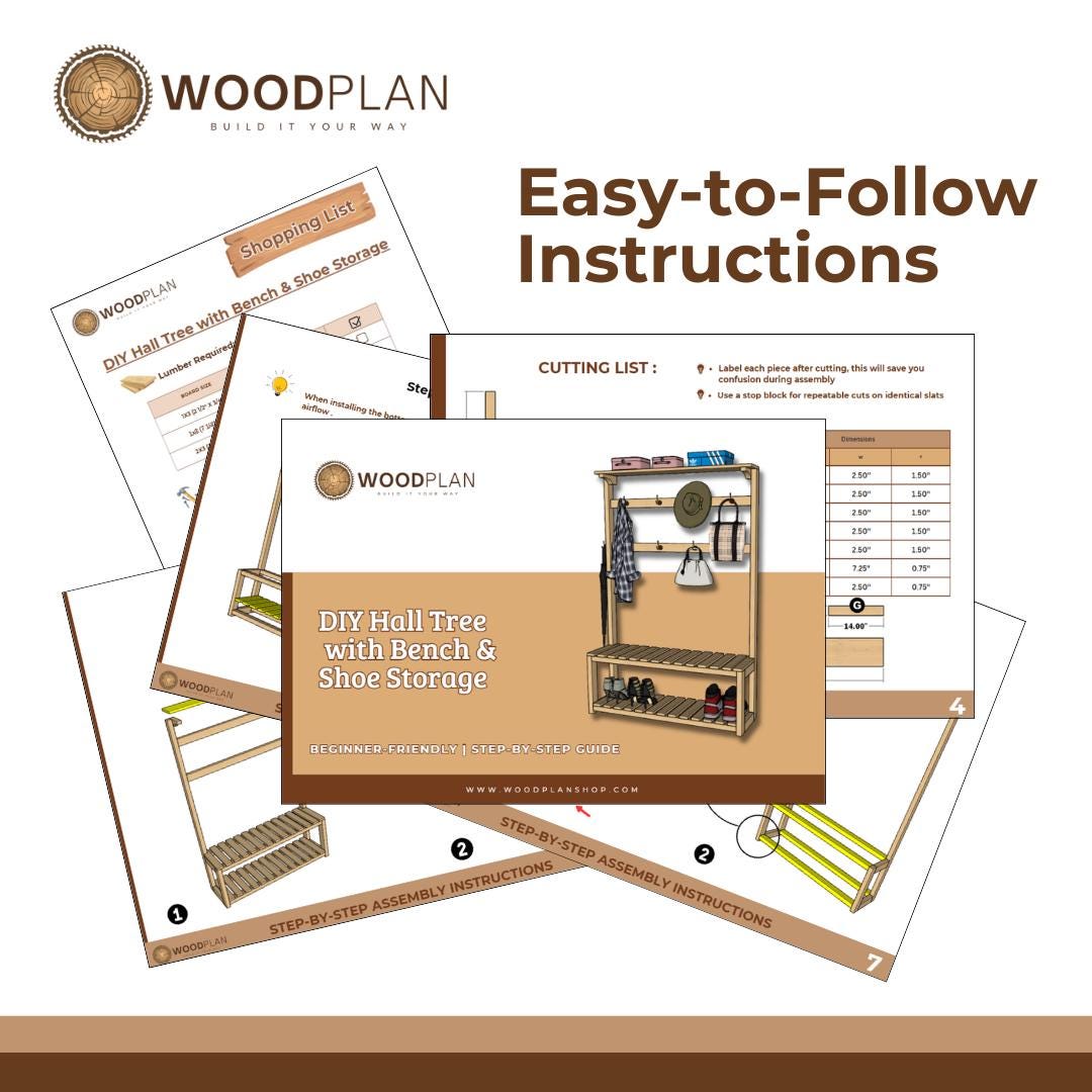 DIY Hall Tree Woodworking Plan: Entryway Organizer with Bench (PDF)