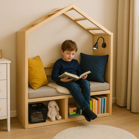 Kids Reading Nook Plan PDF: House-Frame Bench with Book Cubbies (Digital Download)