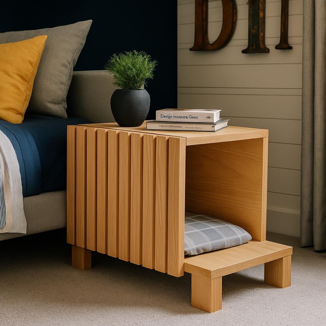 Cat House Side Table Plan: Modern Wood Nightstand with Hideout (PDF)