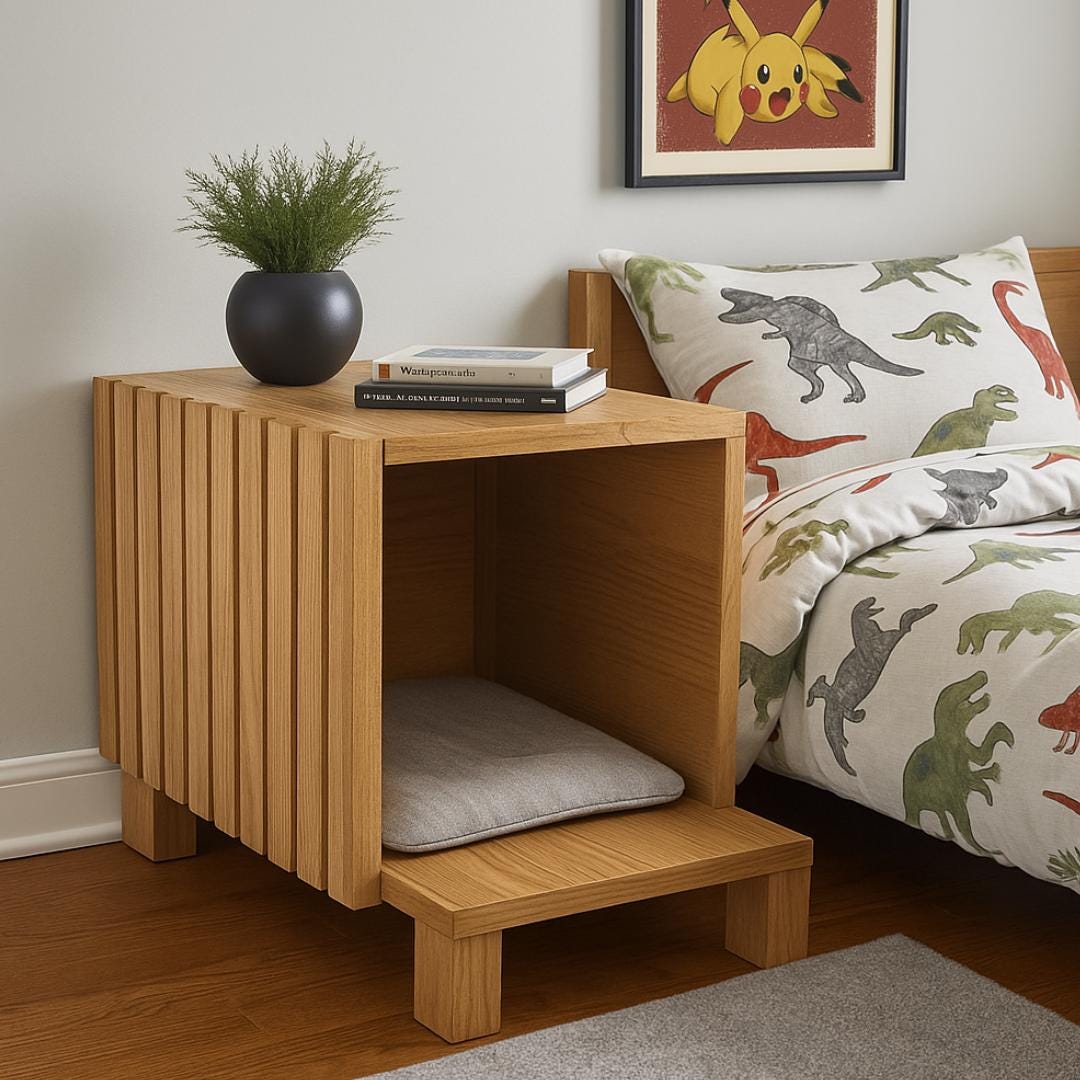 Cat House Side Table Plan: Modern Wood Nightstand with Hideout (PDF)