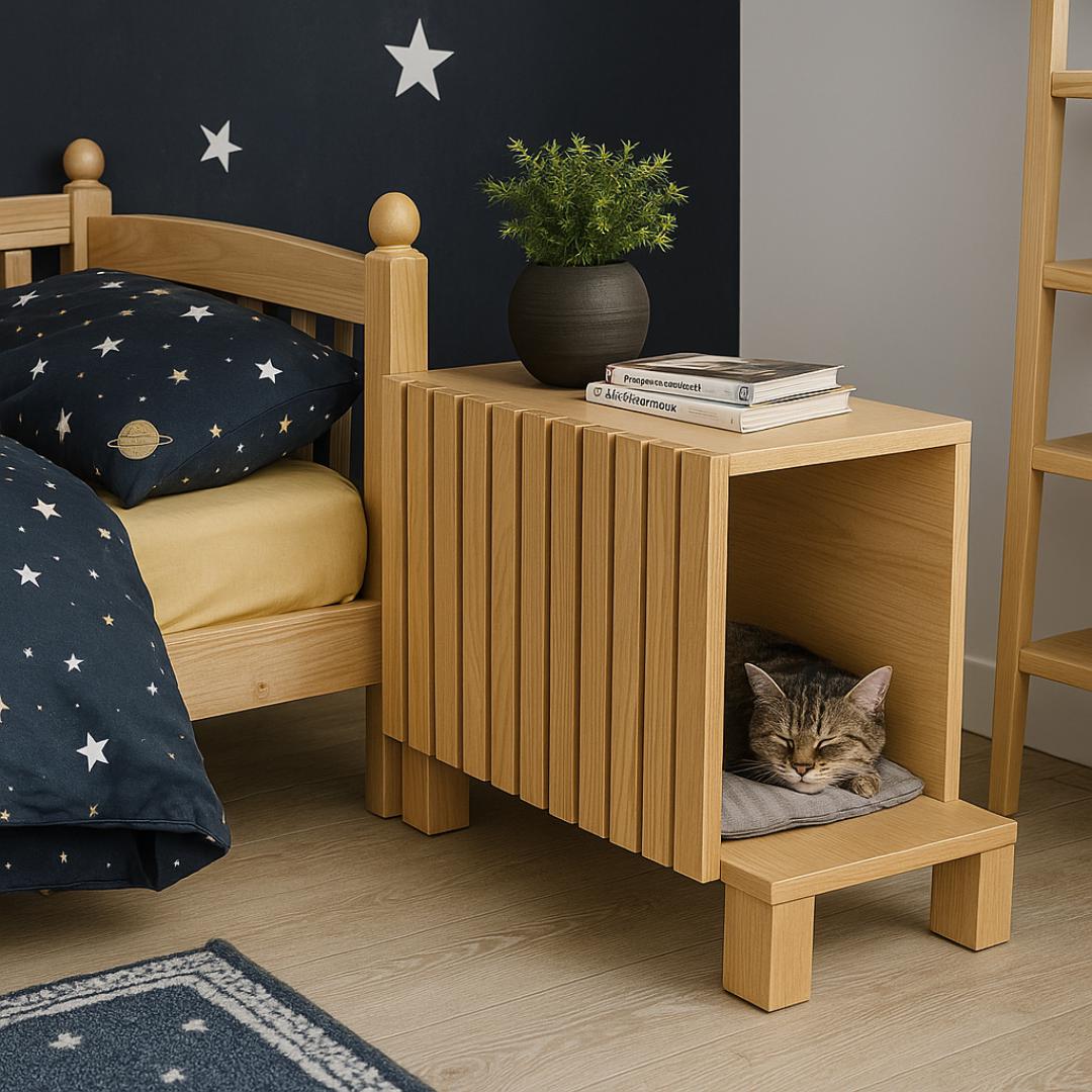 Cat House Side Table Plan: Modern Wood Nightstand with Hideout (PDF)