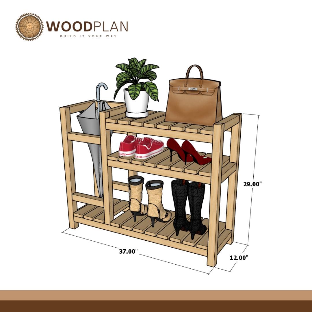 DIY Slim Entryway Shoe Rack with Umbrella Slot | Beginner-Friendly Woodworking Plan | Instant PDF Download