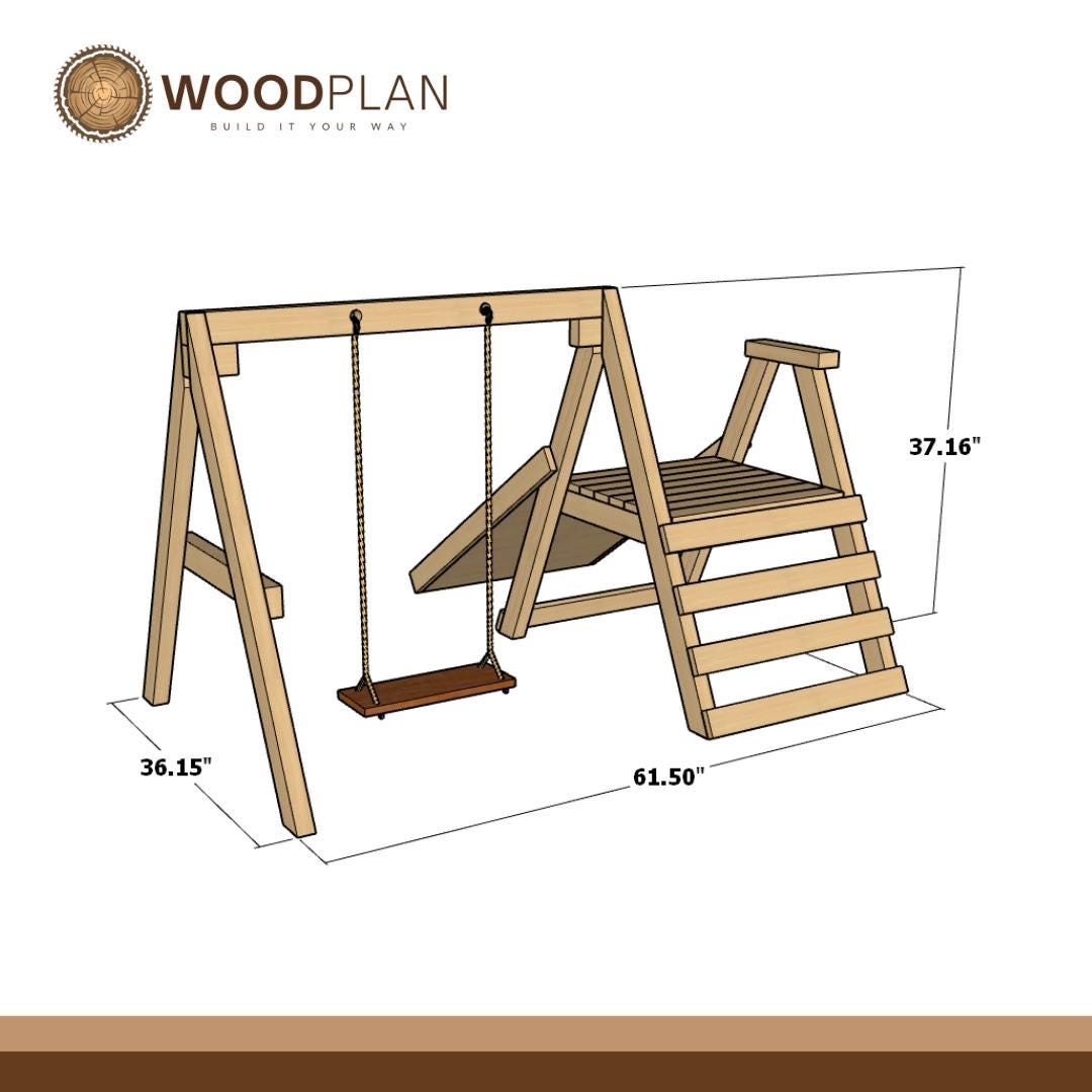 Kids A-Frame Play Set Plan PDF | Swing - Climber - Ramp | Beginner DIY Woodworking | Backyard Playground