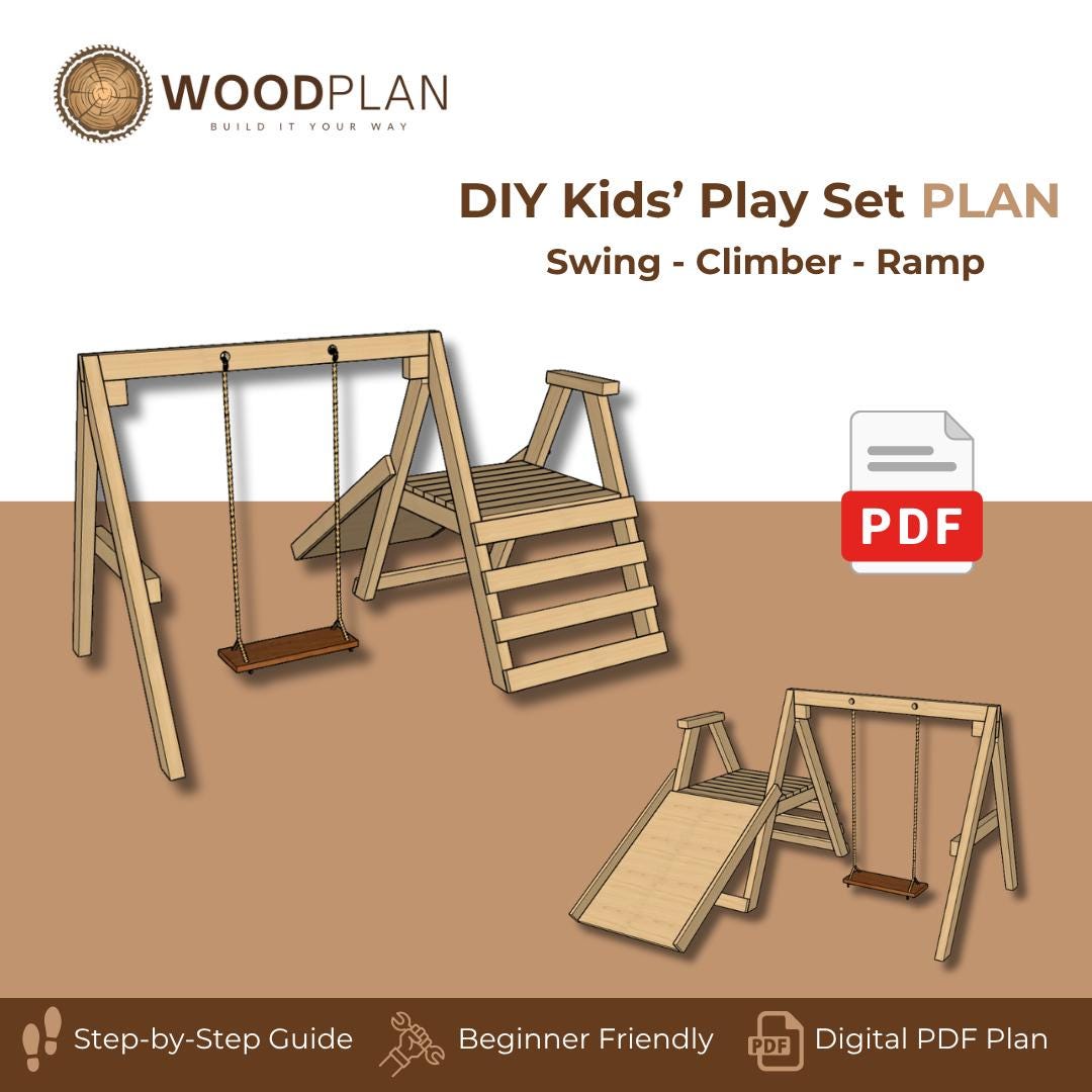 Kids A-Frame Play Set Plan PDF | Swing - Climber - Ramp | Beginner DIY Woodworking | Backyard Playground