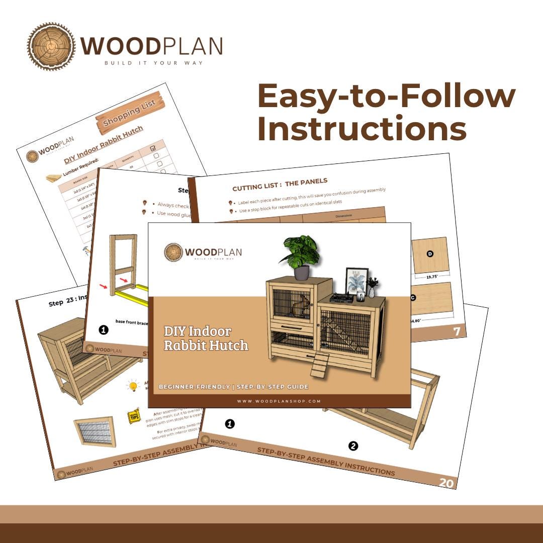 Rabbit Hutch Furniture Plan PDF: Two-Level Indoor Bunny Enclosure (Digital Download)