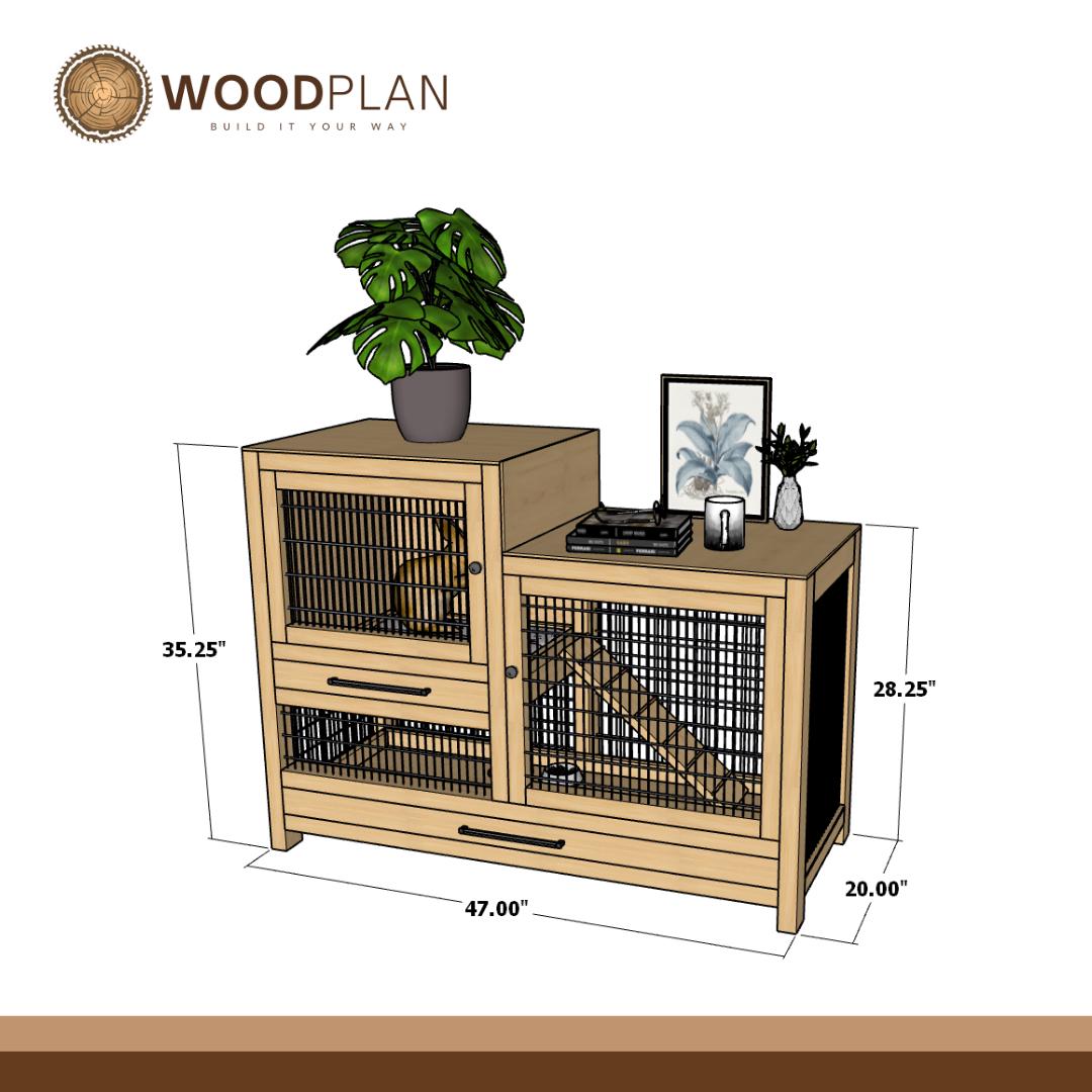 Rabbit Hutch Furniture Plan PDF: Two-Level Indoor Bunny Enclosure (Digital Download)